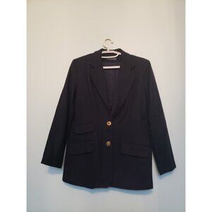 Herman Geist Womens S Suit Blazer Jacket 100% Wool Lined Navy Blue Career Office